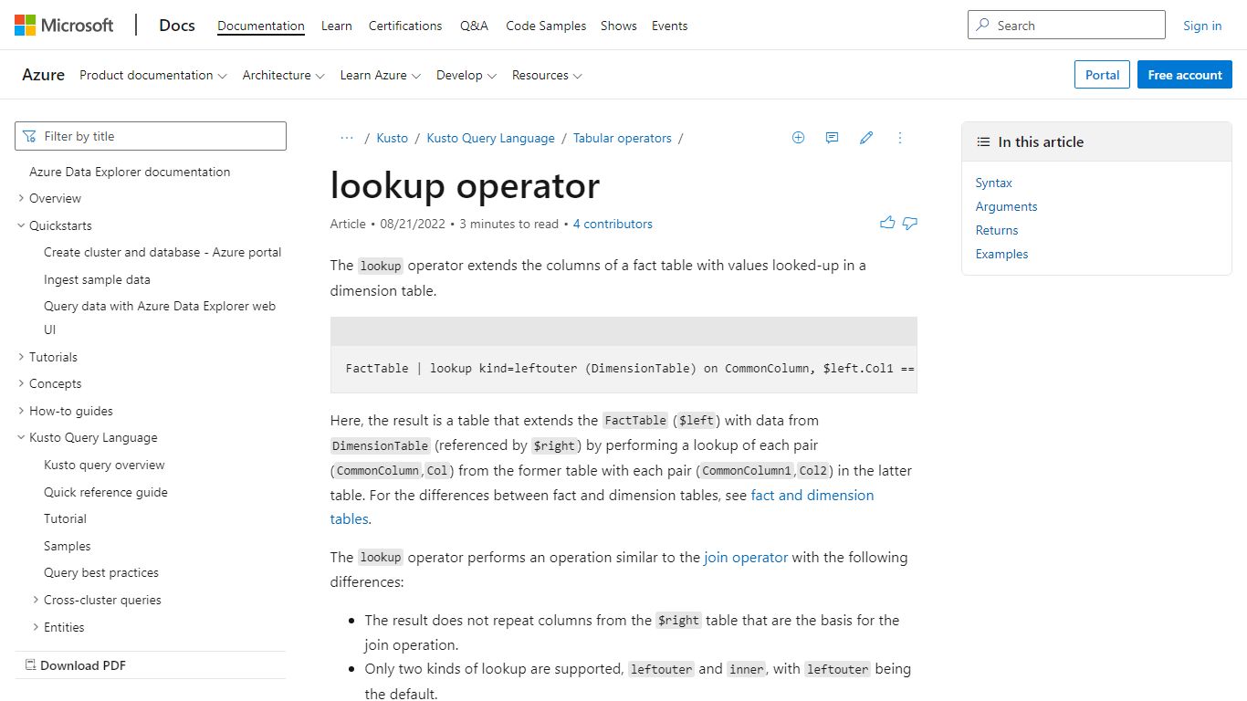 lookup operator - Azure Data Explorer | Microsoft Docs